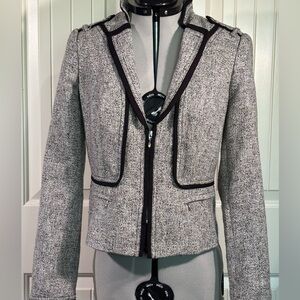 White House Black Market Gray Tweed Blazer with Black Accents
